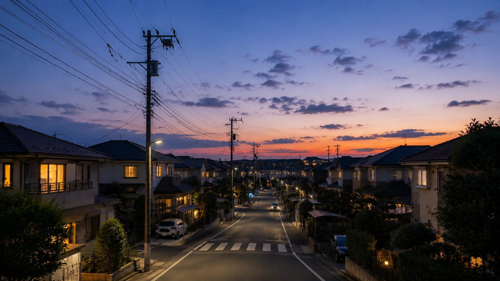 所沢の街並み・夕暮れの住宅街
