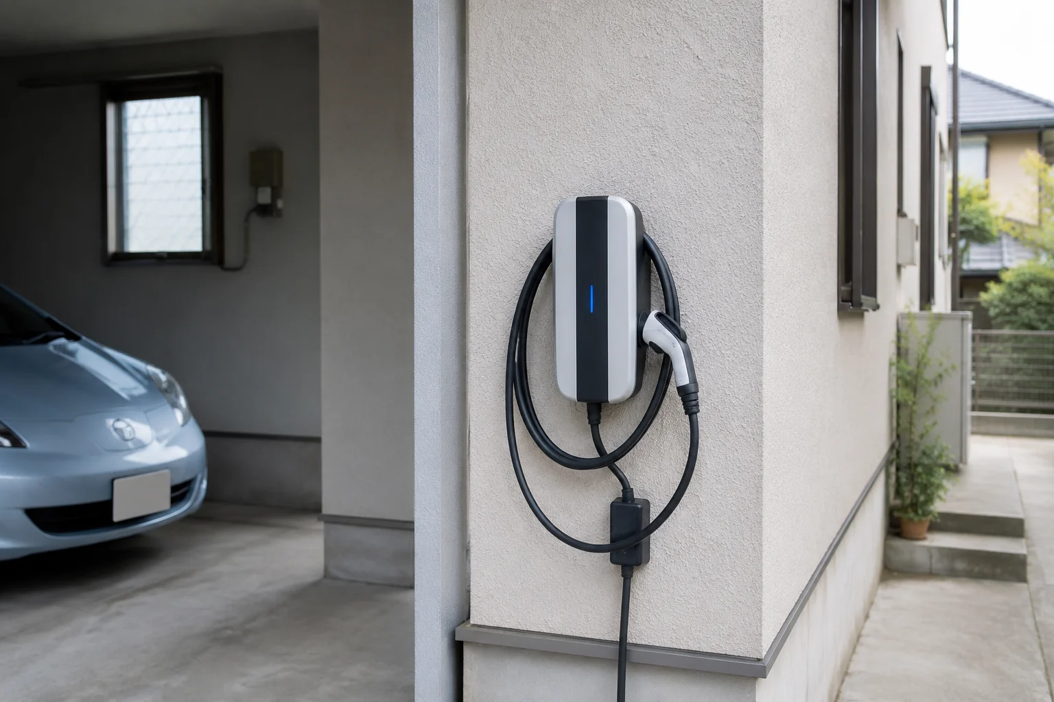 築20年のお宅にEV充電器を設置した施工写真
