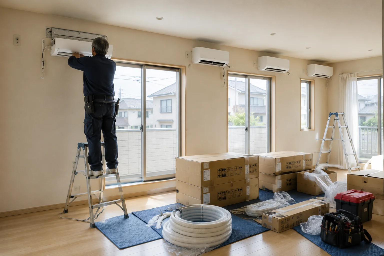 エアコン4台一括設置の施工写真