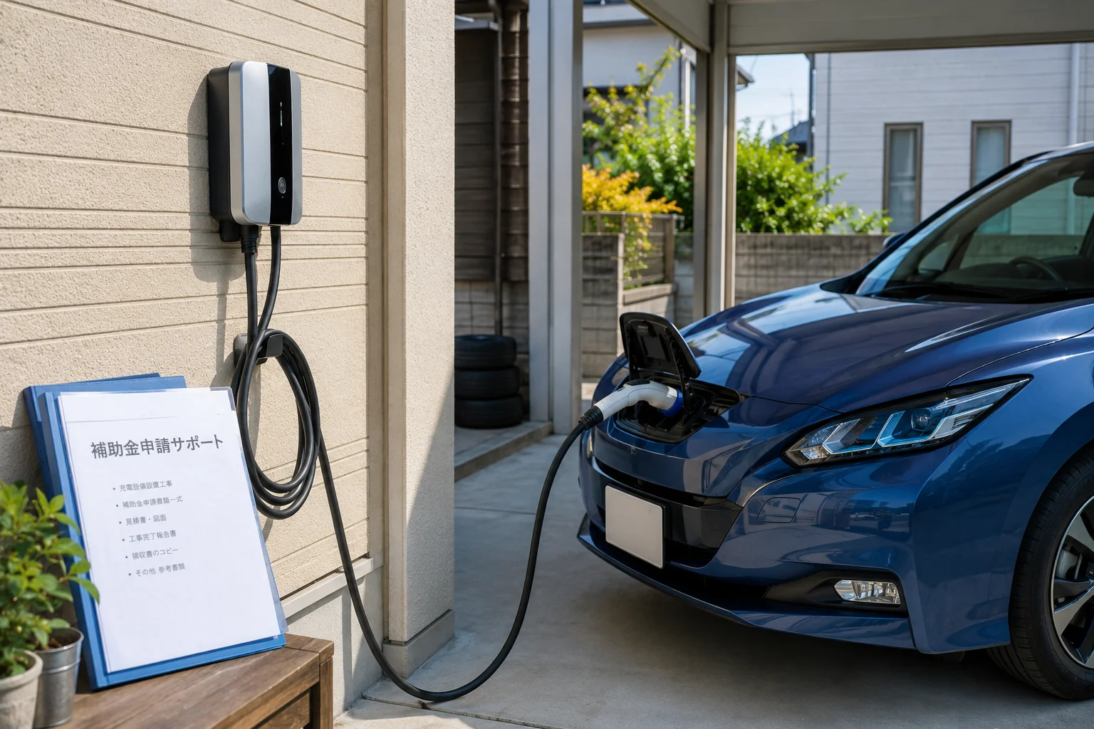 EV充電器と補助金申請サポートの施工写真