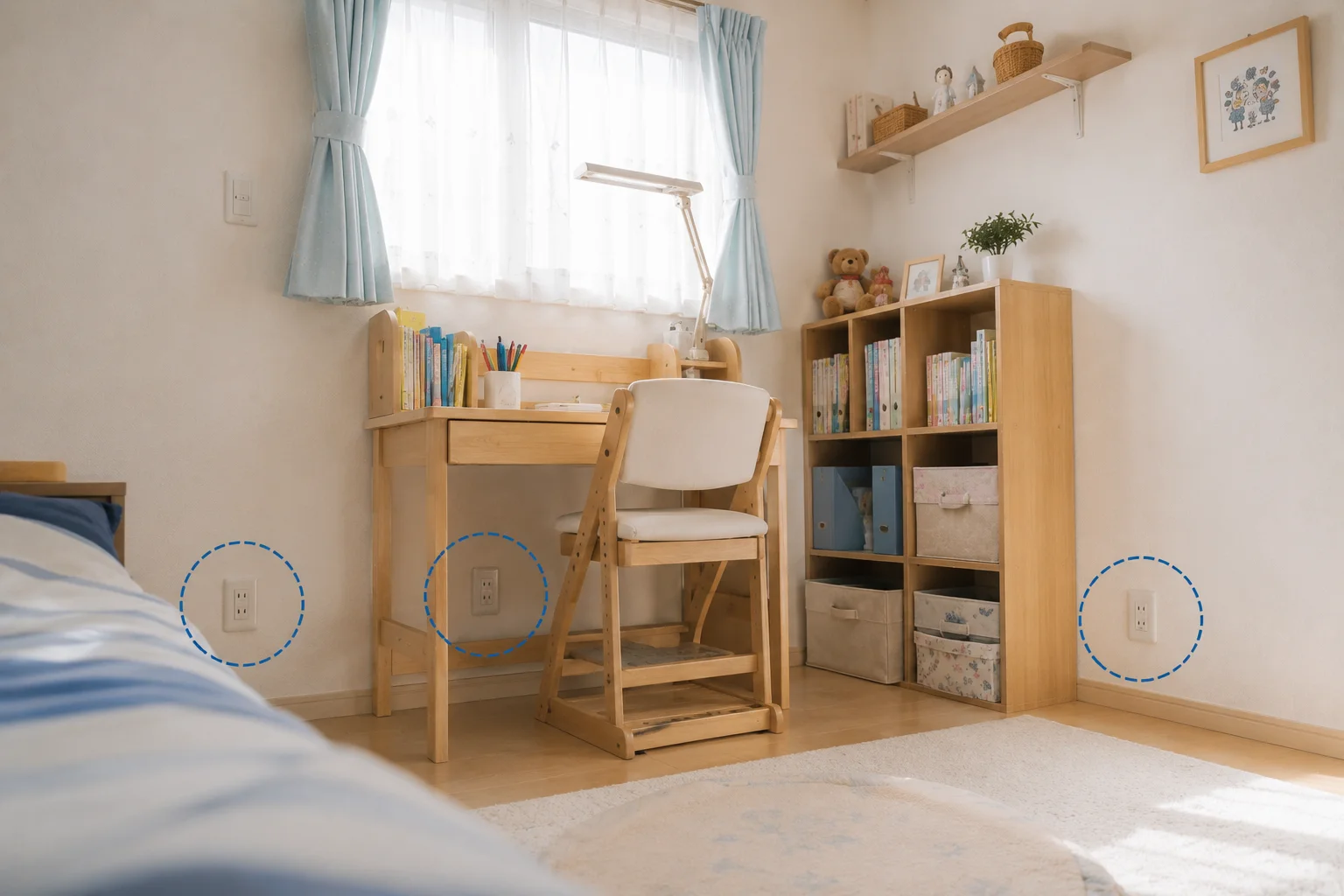 子供部屋のコンセント増設工事の施工写真
